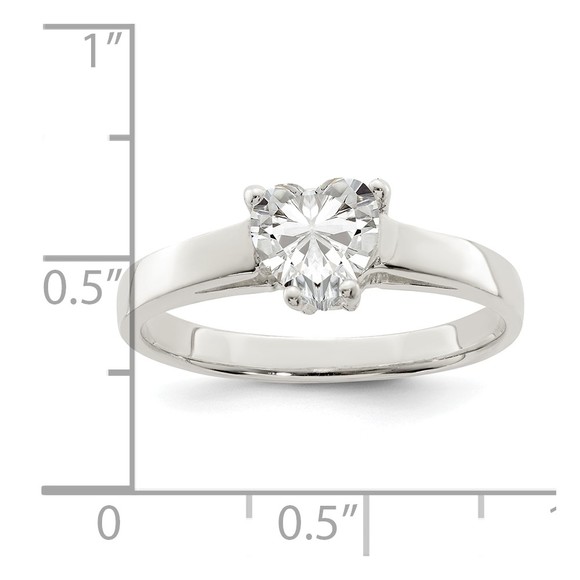 925 Sterling Silver Solitaire Heart CZ (Cubic Zirconia) Ring - Picture 3 of 6